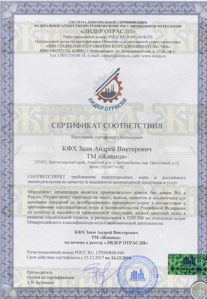 Сертификат «Лидер отрасли»