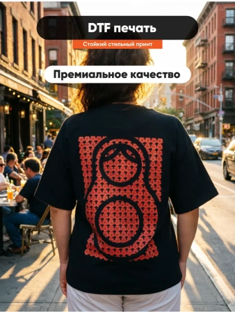 Плотная футболка оверсайз с принтом в русском стиле "Матрешка"